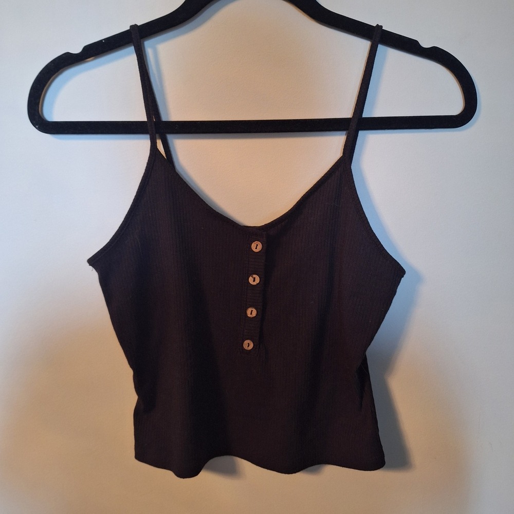 Tresics Black Cami Tank Top V-Neck Spaghetti Strap Cropped Size Small